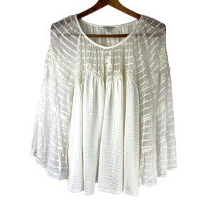 Flutter Sleeve Lace Sheer Boho Cottage Core Lucky Brand Blouse, Size XL